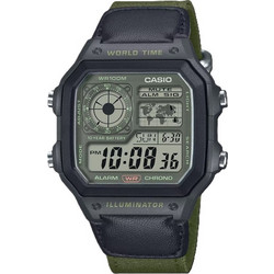 Casio Ψηφιακό Ανδρικό Ρολόι Χρονογράφος με Μαύρο Υφασμάτινο Λουράκι AE-1200WHUB-3AVEF