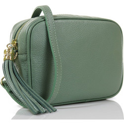 Passaggio Leather Γυναικείο Τσαντάκι Χιαστί Δερμάτινο Πράσινο Mint με Στενό Λουρί 5655-KR-48
