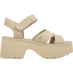 UGG New Heights Γυναικεία Πέδιλα Suede Εκρού με Χοντρό Χαμηλό Τακούνι 1167475-MDSD