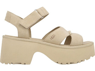 UGG New Heights Γυναικεία Πέδιλα Suede Εκρού με Χοντρό Χαμηλό Τακούνι 1167475-MDSD
