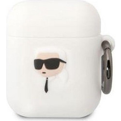 Karl Lagerfeld 3D Logo NFT Karl Head Θήκη Σιλικόνης με Γάντζο για Apple AirPods 1 / 2 Λευκή