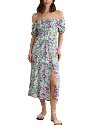 Attrattivo Midi Καλοκαιρινό Καθημερινό Φόρεμα Floral Πράσινο 9920421