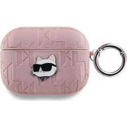 Karl Lagerfeld Embossed Choupette Head Θήκη Σιλικόνης με Γάντζο για Apple AirPods Pro 1 Ροζ