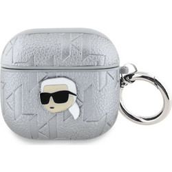 Karl Lagerfeld Monogram Karl Head Θήκη Σιλικόνης με Γάντζο για Apple AirPods 4 Ασημί