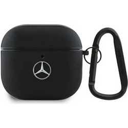 Mercedes-Benz Leather Metal Logo Θήκη Δερμάτινη με Γάντζο για Apple AirPods 4 Μαύρη