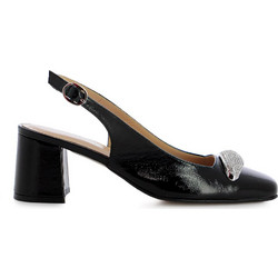 Fratelli Petridi Γόβες Slingback Λουστρίνι με Χοντρό Ψηλό Τακούνι & Στρας Μαύρες 1122