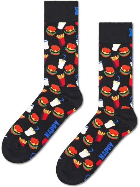Happy Socks Hamburger Βαμβακερές Ανδρικές Κάλτσες με Σχέδια Μαύρες HAM01-9050