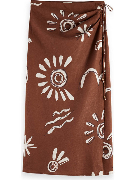 Scotch & Soda Μίντι Φούστα Λινή Ψηλόμεση Κρουαζέ Καφέ UFS00722M-U246