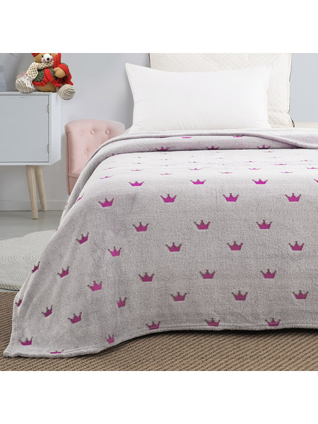 Beauty Home Art 6144 Παιδική Κουβέρτα Fleece Κορώνες Φωσφοριζέ 160x220 Γκρι