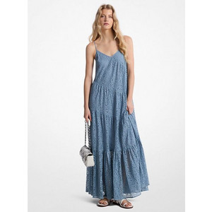 Michael Kors Maxi Καλοκαιρινό Βραδινό Φόρεμα με Δαντέλα Μπλε MS582IDH68-424