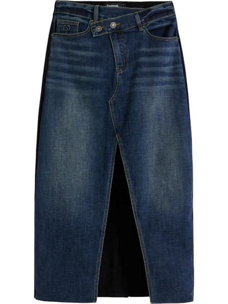 Desigual Μίντι Φούστα Τζιν Ψηλόμεση Navy Μπλε 25WWFD03-5053