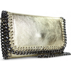 Passaggio Leather Γυναικείο Τσαντάκι Χιαστί Δερμάτινο Χρυσό με Αλυσίδα 5807-KR-56