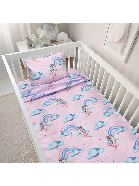 Lino Home Σετ Βρεφικά Σεντόνια Κούνιας Βαμβακερά 120x180 Enhanced Rainbow Pink 3τμχ