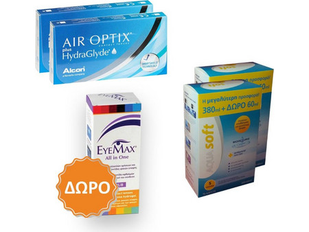 Alcon Μηνιαίοι Φακοί Επαφής 12τμχ + 2 Υγρά Aquasoft 360 ml + 120 ml + 1 Υγρό Eyemax All In One 360ml