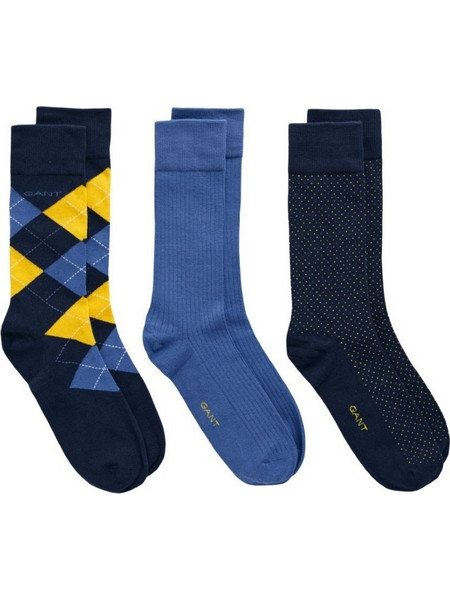 Gant Ανδρικές Κάλτσες Ψηλές Navy Μπλε Royal Blue 3Pack 3G9960314-433
