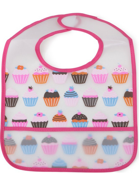 Cangaroo Funny Snack Cupcakes Αδιάβροχη Σαλιάρα Πλαστική με Αυτοκόλλητο & Τσέπη Φούξια