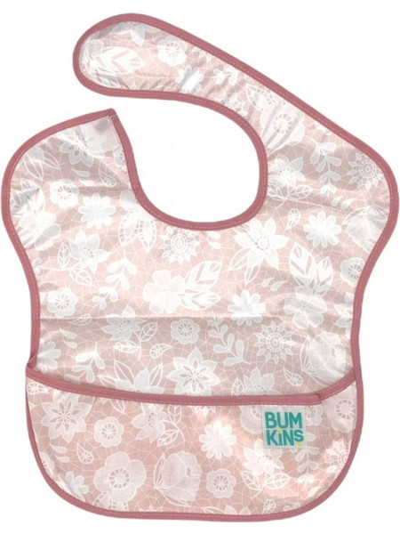 Bumkins SuperBib Lace Αδιάβροχη Σαλιάρα Πλαστική με Αυτοκόλλητο & Τσέπη 6m+ Ροζ