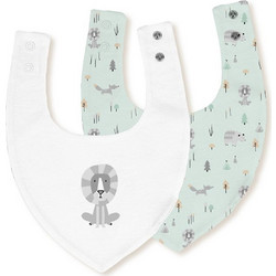 Interbaby Fox Σετ Σαλιάρες Μπαντάνα Υφασμάτινες με Κουμπί Λευκή Πράσινο Mint 2τμχ