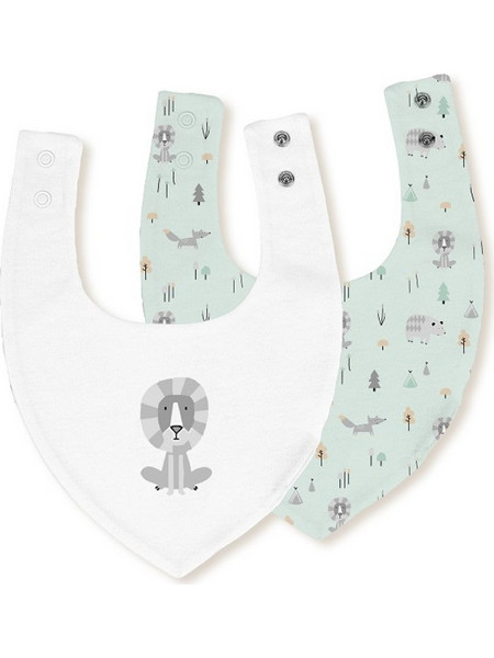 Interbaby Fox Σετ Σαλιάρες Μπαντάνα Υφασμάτινες με Κουμπί Λευκή Πράσινο Mint 2τμχ