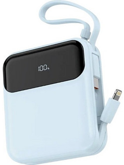 Tradesor DX337 Mini Power Bank 10000mAh 22.5W με Θύρα USB-A & Θύρα USB-C Blue