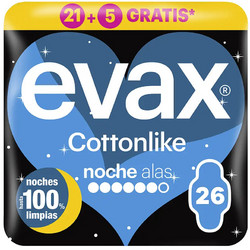 Evax Cottonlike Night Σερβιέτες με Φτερά για Αυξημένη Ροή 6 Σταγόνες 26τμχ