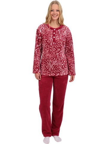 Lydia Σετ Γυναικείες Πιτζάμες Χειμωνιάτικες Fleece Κόκκινες 25601
