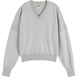 Scotch & Soda Γυναικεία Πλεκτή Μπλούζα με V Λαιμόκοψη Γκρι 178216-051