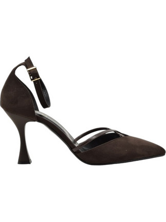 PieDini Γόβες Suede με Λεπτό Ψηλό Τακούνι & Λουράκι Σοκολατί 0787