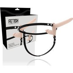 Fetish Submissive Harness Strap On με Διπλό Dildo 15cm & Δόνηση Flesh