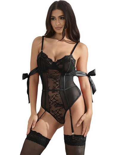Subblime Sexy Κορμάκι String See Through με Δαντέλα & Ζαρτιέρες Μαύρο D-242668