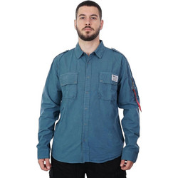 Alpha Industries Ανδρικό Πουκάμισο Βαμβακερό Μακρυμάνικο Κανονική Γραμμή Πετρόλ 138420-678