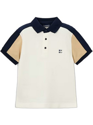 Mayoral Παιδικό Polo Κοντομάνικο Μπεζ Λευκό Navy Μπλε 26-03109-041