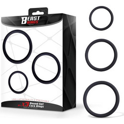 IntoYou Beast Rings Adjustable Penis Rings 3pcs BR-142 Σετ Ελαστικά Δαχτυλίδια Πέους & Όρχεων Σιλικόνης Μαύρα 3τμχ