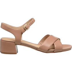 Clarks Sheer35 Γυναικεία Πέδιλα Δερμάτινα Μπεζ με Χοντρό Χαμηλό Τακούνι 26148404