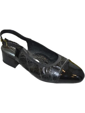 Genesis Emanuele 992 Γόβες Slingback Δερμάτινες με Λεπτό Χαμηλό Τακούνι Μαύρες NP82147-001