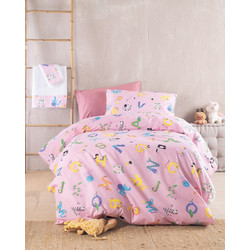 Rythmos Σετ Παιδικά Σεντόνια Μονά Βαμβακερά 160x260 Letterland Pink 3τμχ