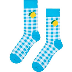 Happy Socks Gingham Lemon Ανδρικές Κάλτσες Ψηλές με Σχέδια Γαλάζιες P004529