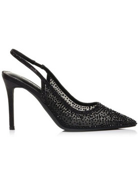 Seven Γόβες Slingback Δερμάτινες με Τακούνι Στιλέτο με Στρας Μαύρες W47001115-9E0