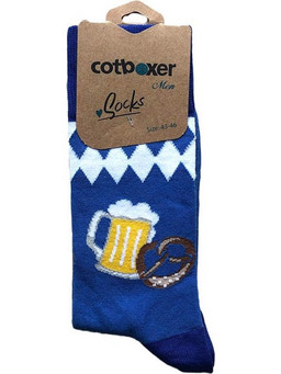 Cotboxer Beers & Pretzel Ανδρικές Κάλτσες Ψηλές με Σχέδια Royal Blue CT30A
