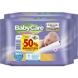 BabyCare Sensitive Plus Mini Μωρομάντηλα Χωρίς Οινόπνευμα & Parabens με Aloe Vera 16x40τμχ