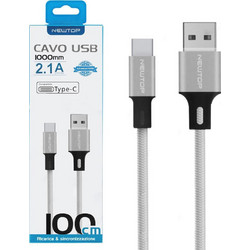 Newtop CU16 Braided USB-A to USB-C 1m Silver