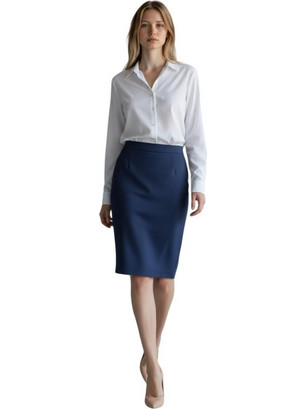 Vagias Μίντι Φούστα Υφασμάτινη Ψηλόμεση Pencil Navy Μπλε 630-10