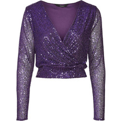 Vero Moda Γυναικείο Χειμερινό Crop Κρουαζέ Top με Παγιέτες Μωβ 10305241