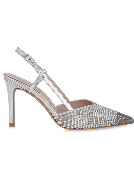 Lara Conte Γόβες Slingback Δερμάτινες με Τακούνι Στιλέτο με Στρας Ασημί Ανθρακί U420S0915-58E
