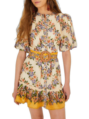 Farm Rio Mini Καλοκαιρινό Βραδινό Φόρεμα Floral Μπεζ 353546-26056