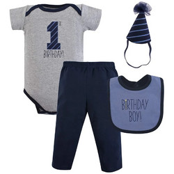 Hudson Childresnwear Σετ Ρούχων για Νεογέννητο Αγόρι 1st Birthday Γκρι Navy Μπλε 4τμχ