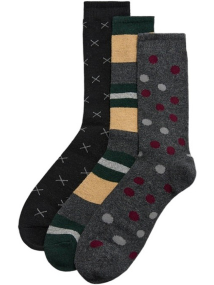 Ysabel Mora Μάλλινες Ανδρικές Κάλτσες Ψηλές με Σχέδια Μαύρες Ανθρακί Πολύχρωμες 3Pack 22955