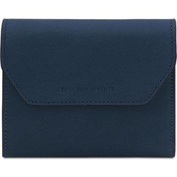 Tuscany Leather Μικρό Δερμάτινο Γυναικείο Πορτοφόλι με Clip Πετρόλ TL142603
