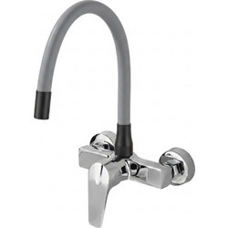 Bonken HT-4504 Μπαταρία Κουζίνας Τοίχου Διπλής Παροχής Ανάμεικτη με Εύκαμπτο Ρουξούνι Γκρι