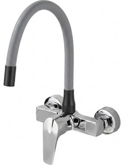 Bonken HT-4504 Μπαταρία Κουζίνας Τοίχου Διπλής Παροχής Ανάμεικτη με Εύκαμπτο Ρουξούνι Γκρι